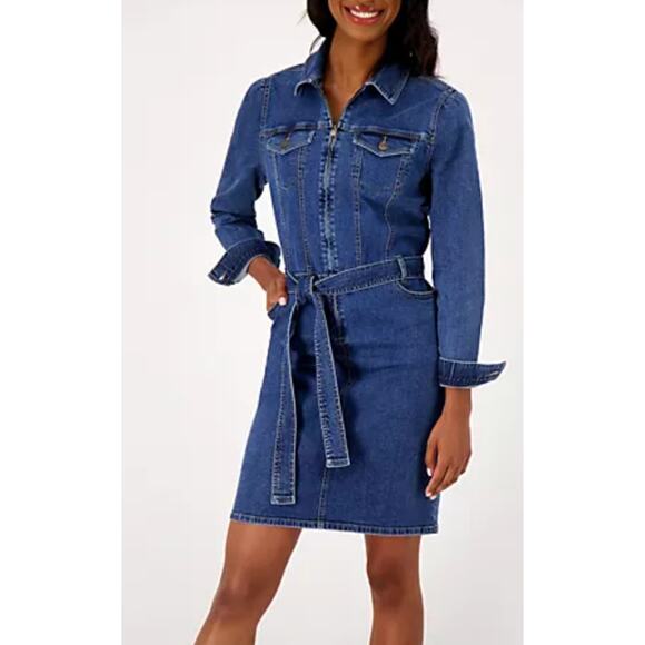 NEW Candace Cameron Bure QVC Denim Zip Front Dress 20 Plus Size Fall Casual Chic - Picture 2 of 11